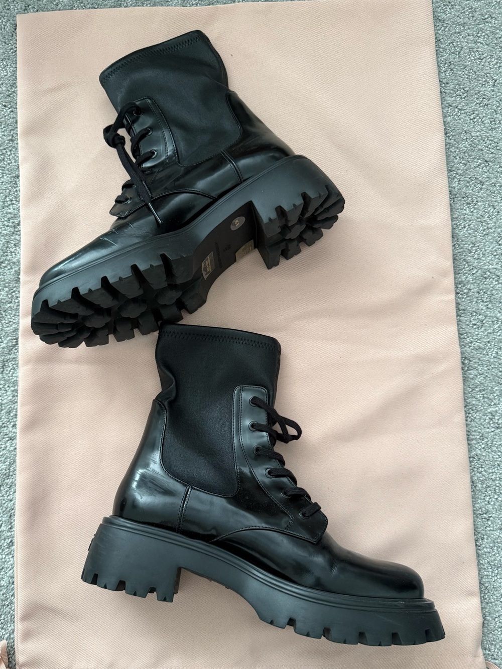 Stuart Weitzman Black Lug-Sole Lace-Up Combat Boots Never worn